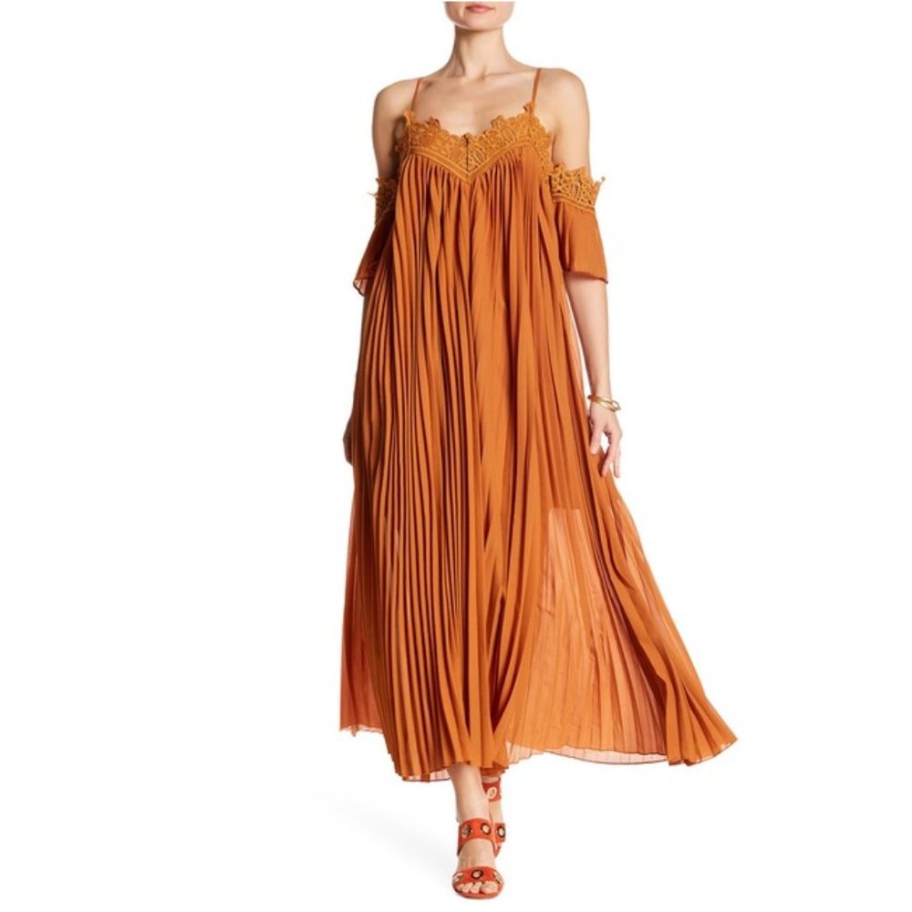 Pleated and Lace Maxi Dress.